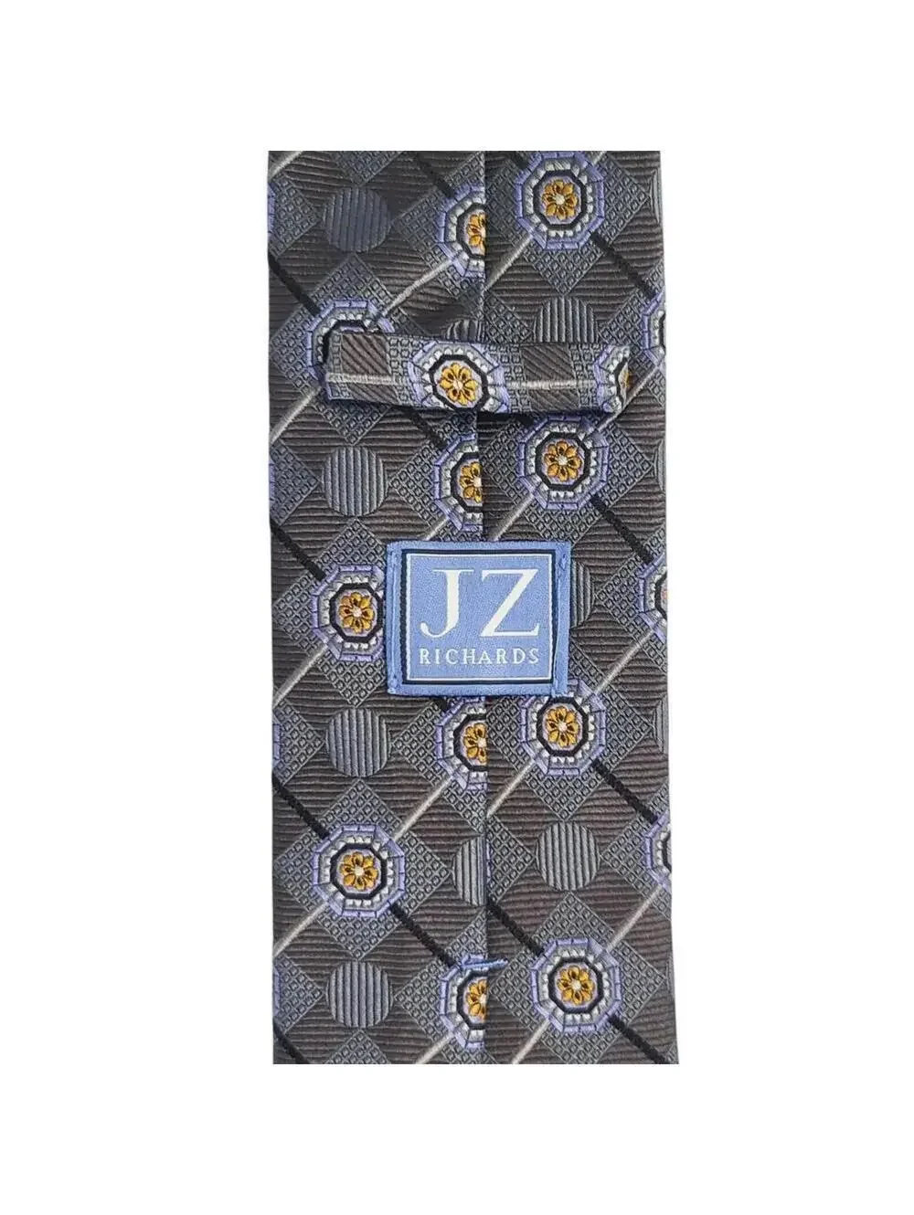 JZ Richards Silk Neck Tie Hand Made 60” x 3.5” Boulder Geometric Pattern USA